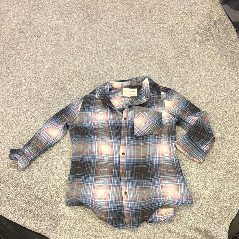 Aeropostale Blue and Pink Button Down Shirt